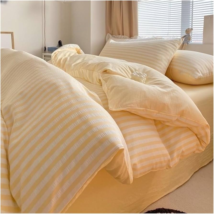 クイーンサイズ ストライプ模様 カバー・シーツセット 4点セット】ストライプ柄布団カバー/シーツ/枕カバー(ダブル・クイーン